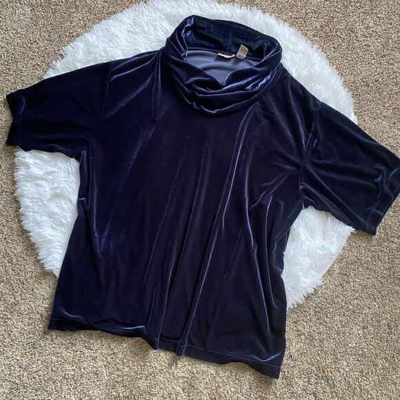 Easy Wear by Chico’s Velour Pants and Top Outfit Short Sleeve Blue Women’s Large - Picture 2 of 12